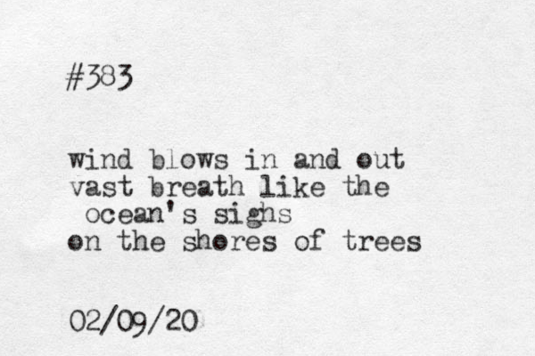 #383 wind blows in and out vast breath like the ocean's sighs on the shores of trees 02/09/20