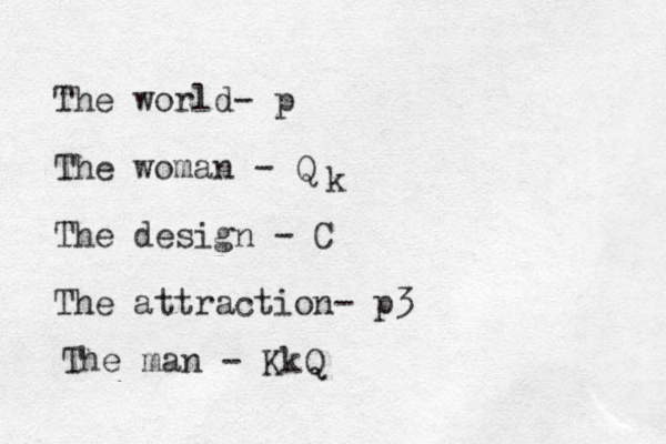 The world- p The woman - Q The design - C The attraction- p3 The man - k KkQ