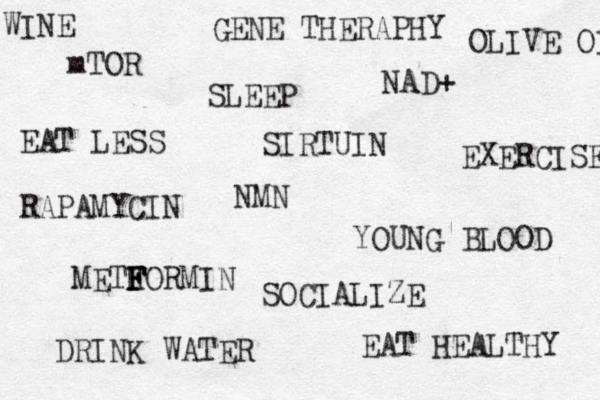 mTOR NMN NAD+ METH F F FORMIN EXER CISE EAT LESS EAT HEALTHY SLEEP DRINK WATER YOUNG BLOOD RAPAMYCIN SOCIALIZE GENE THERAPHY SIRTUIN OLIVE OIL WINE 