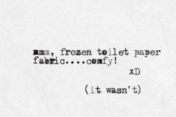 mmm, frozen z toilet paper fabric....comfy! xD (it wasn't) 