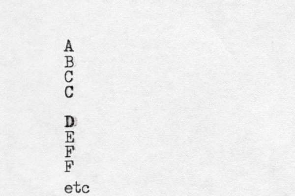 A B C C D E F F etc