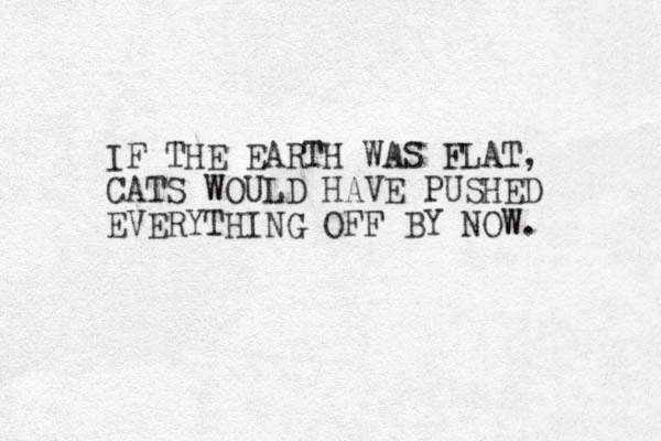 IF THE EARTH WAS FLAT, CATS WOULD HAVE PUSHED EVERYTHING OFF BY NOW. 