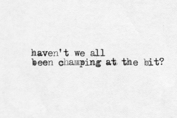 haven't we all been champing at the bit? 