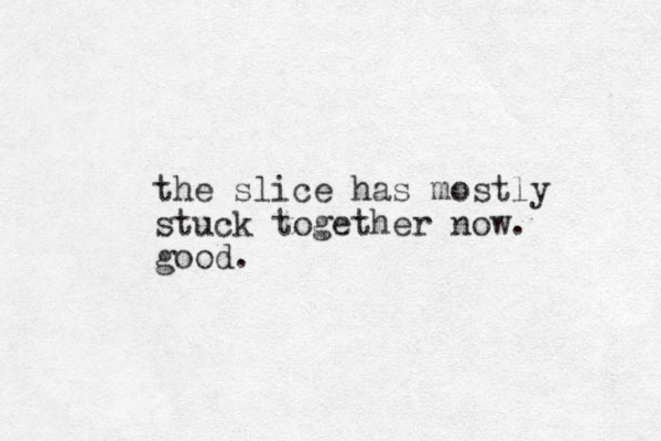 the slice has mostly stuck together now. good.