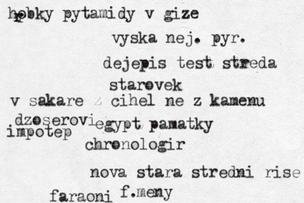 egypt pamatky dejepis test streda starovek chronologir nova stara stredni rise faraoni meny f. hobky pytamidy v gize r r r vyska nej. pyr. v sakare z cihel ne z kamenu dzoserovi impotep