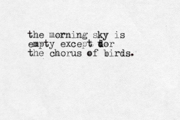 the morning sky is empty except t d dor the chorus of birds. 