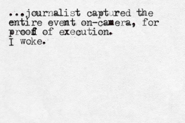 ...journalist captured the entire event on-camera, for prood f f of execution. I woke.