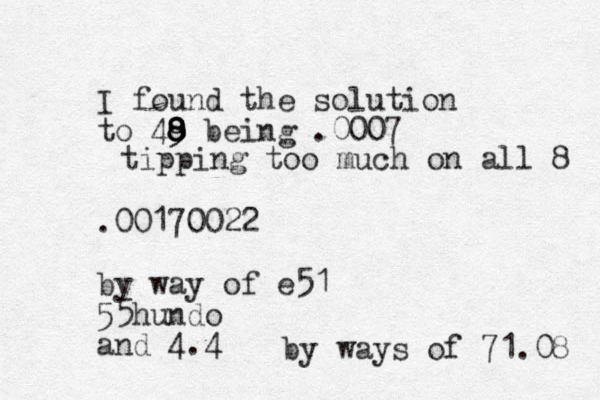I found the solution to 49 9 8 8 8 being .0007 .00170022 by way of e51 55hundo and 4.4 tipping too much on all 8 by ways of 71.08 