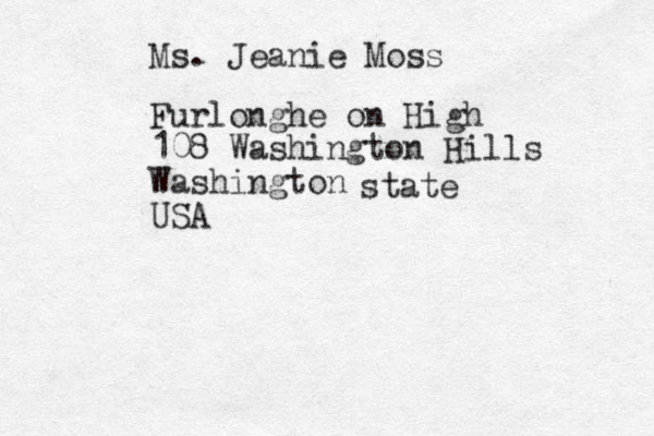 Furlonghe on High 108 Washington Hills Washington USA Ms. Jeanie Moss state 