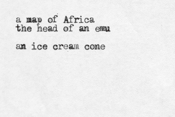 a map of Africa the head of an emu an ice cream cone