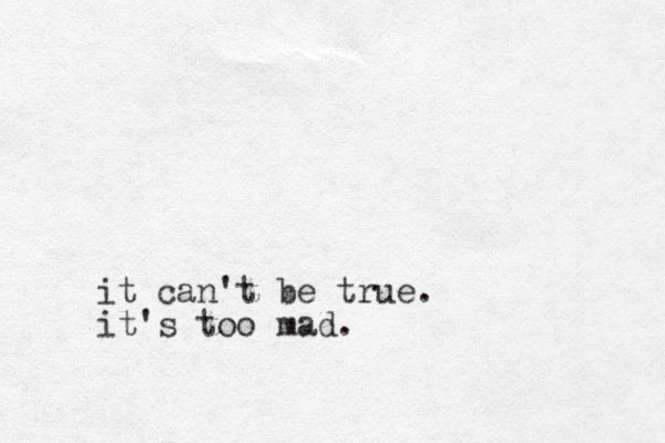 it can't be true. it's too mad. 