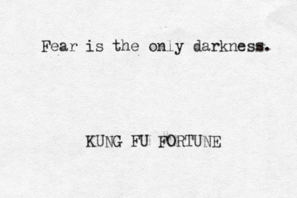 Fear is the only darkness. KUNG FU FORTUNE 