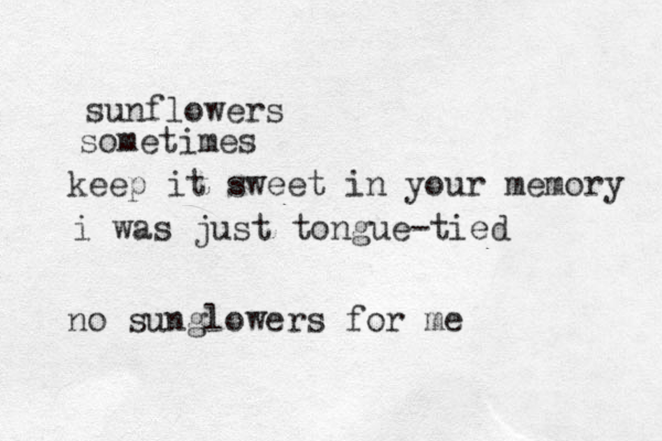 sunflowers sometimes keep it sweet in your memory i was just tongue-tied no sunglowers for me