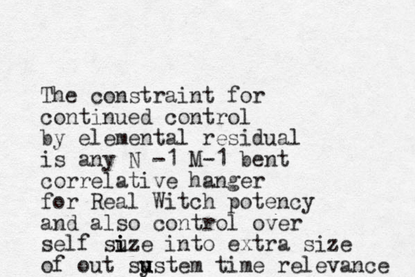 The constraint for continued control by elemental residual is any N -1 M-1 bent correlative hanger for Real Witch potency and also control over self su i i ize into extra size of out su y ustem time relevance 