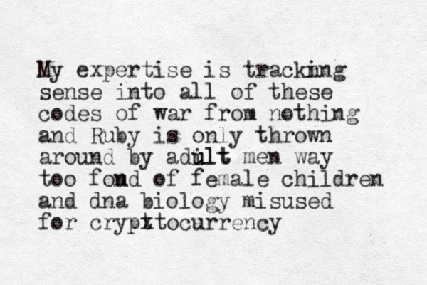 My expertise is trackn ing sense into all of these codes of war from nothing and Ruby is only thrown around by adilt u u u ult men way too fou nd of female children and dna biology misused for cryptto x currency