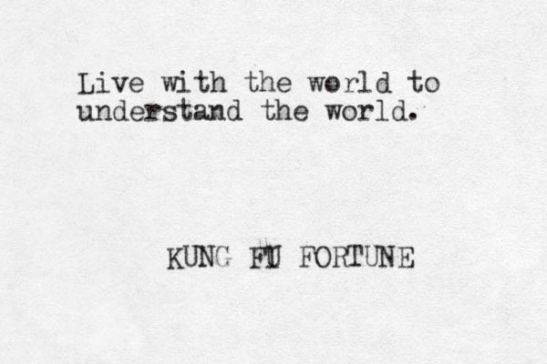 Live with the world to understand the world. KUNG FI U FORTUNE 