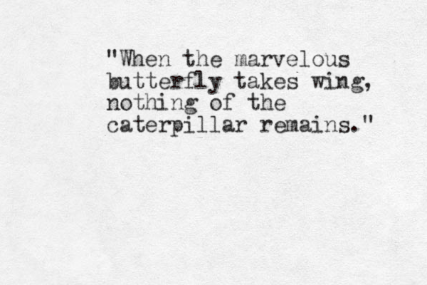 "When the marvelous butterfly takes wing, nothing of the caterpillar remains." 