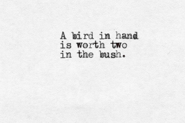 A bird in hand is worth two in the bush. 