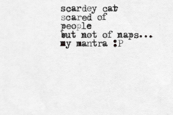 scardey car t scared of people but not of naps... my mantra :P