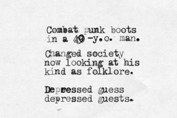Combat punk boots in a 49 0 0 0 4 -y.o. man. Changed society now looking at his kind as folklore. Depee re ressed guess depressed guests.