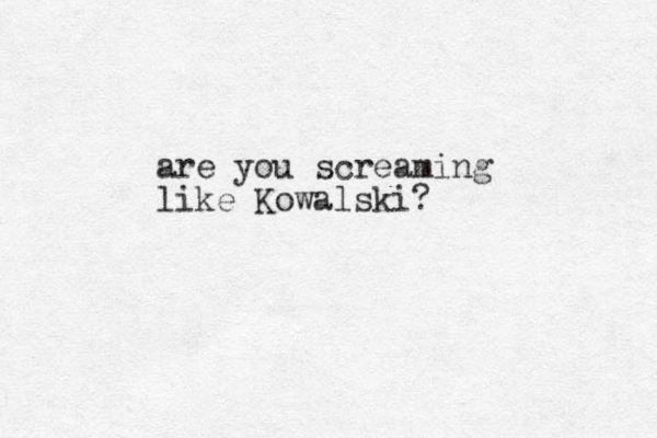 are you screaming like Kowalski?