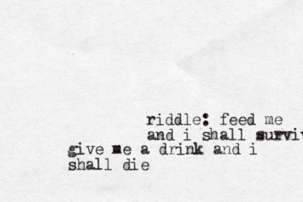 riddle: feed me and i shall survive give me a drink and i shall die