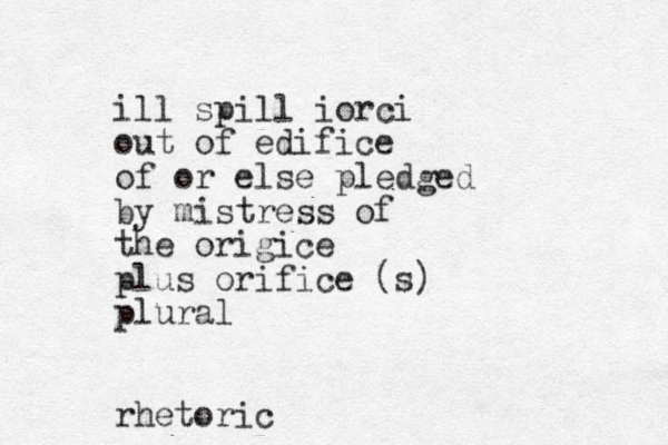 ill spill iorci out of edifice of or else pledged by mistress of the origice plus orifice (s) plural rhetoric