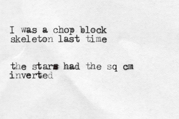 I was a chop block skeleton last time the stars had the sq cm inverted