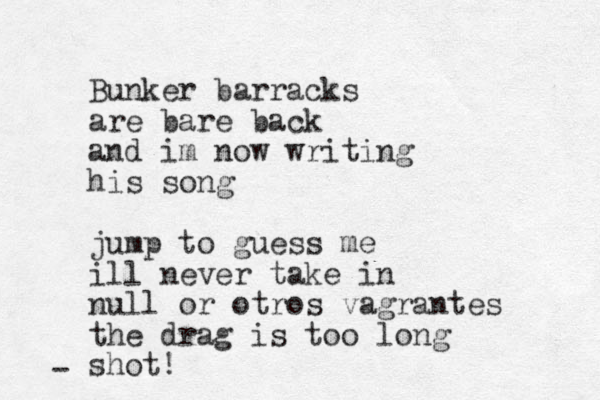 Bunker barracks are bare back and im now writing his song jump to guess me ill never take in null or otros vagrantes the drag is too long shot! - 