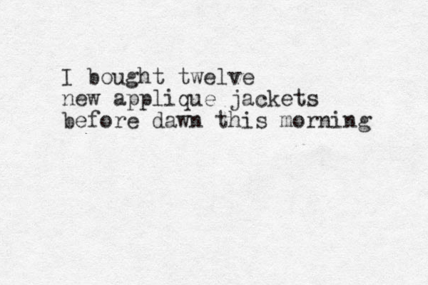 I bought twelve new applique jackets before dawn this morning 