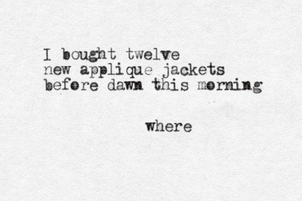 I bought twelve new applique jackets before dawn this morning where