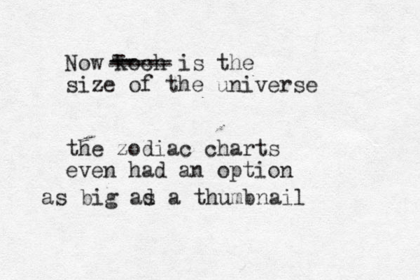 Now koch is the size of the universe the zodiac charts even had an option as big ad s a thumbnail - -- -- ----- ----- 