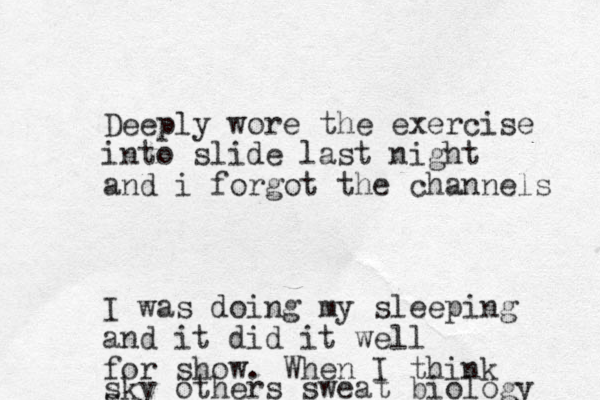 Deeply wore the exercise into slide last night and i forgot the channels I was doing m y sleeping and it did it well for show. When I think s sky others sweat biology 