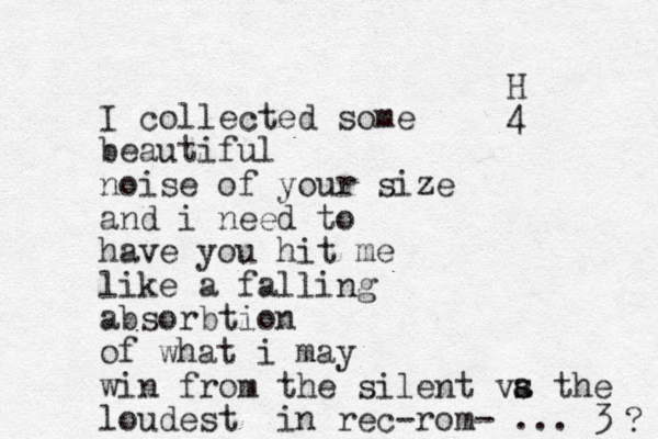 I collected some beautiful nois e of your size and i need to have you hit me like a falling absorbtion of what i may win from the silent va s s the loudest in rec-rom- ... 3 ? H 4 