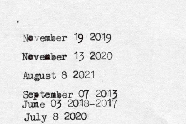 November 19 2019 November 13 2020 August 8 2021 September 07 2013 June 03 2018-2017 July 8 2020