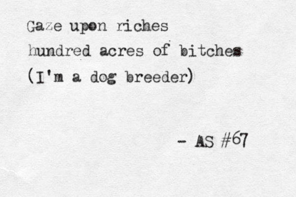 Gaze upon riches hundred acres of bitches (I'm a dog breeder) - AS #67 