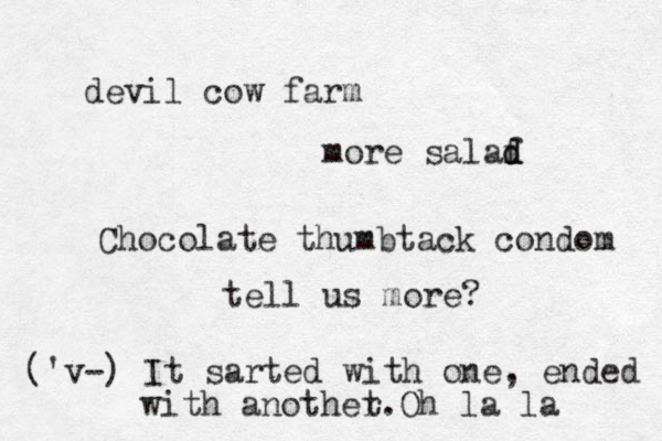 devil cow farm Chocolate thumbtack condom tell us more? ('v-) It sarted with one, ended with anothet r.Oh la la more salaf d d