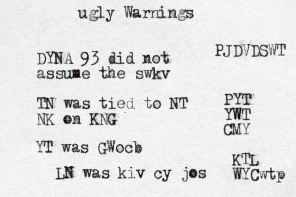 DYNA 93 did not assume the swkv TN was tied to NT NK on KNG YT was GWocb LN was kiv cy jos PYT YWT CMY KTL WYCwtp ugly Warnings PJDVDSWT 