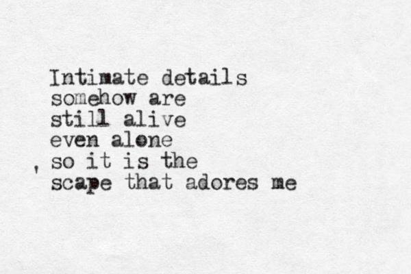 I ntimate details somehow are still alive even alone so it is the scape that adores me ' 
