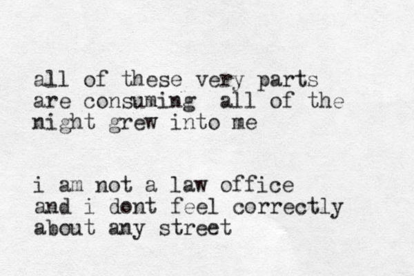all of these very parts are consuming all of the night grew into me i am not a law office and i dont feel correctly about any street