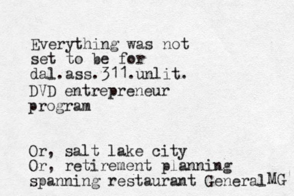 Everything was not set to be for dal.ass.311.unlit. DVD entrepreneur program Or, salt lake city Or, retirement planning spanning restaurant General MG 
