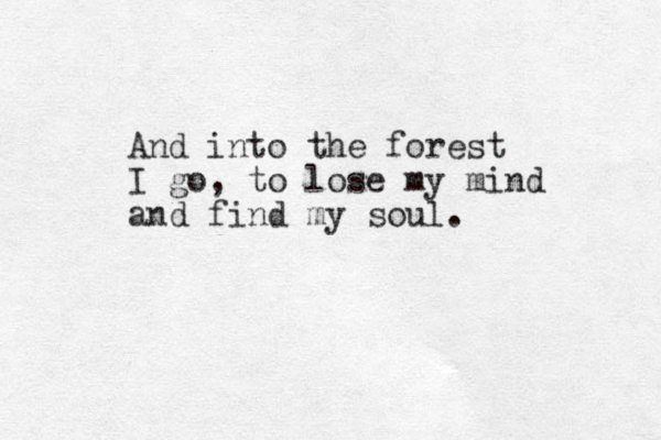 And into the forest I go, to lose my mind and find my soul. 