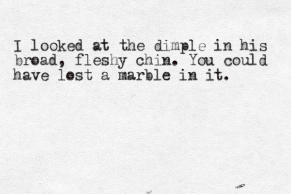I looked at the dimple in his broad, fleshy chin. You could have lost a marble in it. 