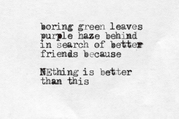 boring green leaves purple haze behind in search of better friends because NEthing is better than this