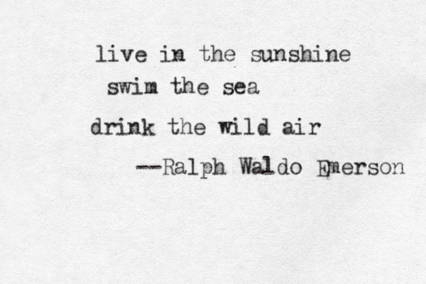 live in the sunshine swim the sea drink the wild air --Ralph Waldo Emerson 