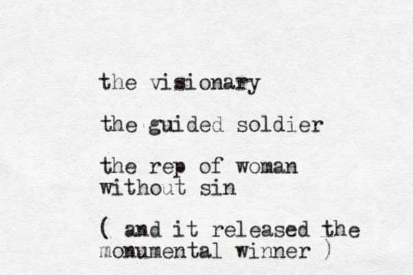 the visionary the guided soldier the rep of woman without sin ( and it released the monumental winner ) 