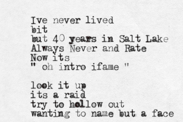 Ive never lived bit but 40 years in Salt Lake Always Never and Rate Now its " oh intro ifame " look it up its a raid try to hollow out wanting to name but a face 