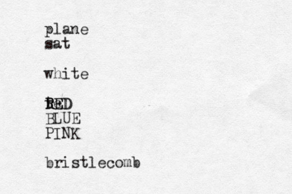 plane sat white te r RED RED BLUE PINK bristlecomb