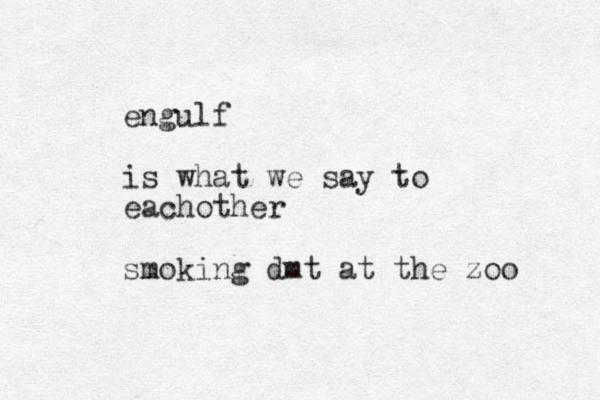 engulf is what we say to eachother smoking dmt at the zoo 