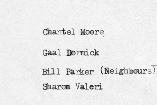 Gaal Dornick Bill Parker (Neighbours) Sharon Valeri Chantel Moore